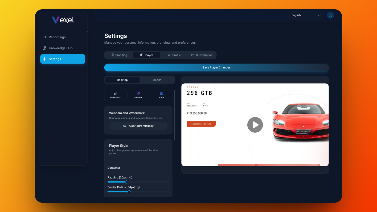 Vexel Capture premium screen recording UI render